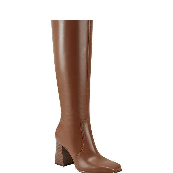 Women Marc Fisher Boots and Booties Dreeam Block Heeled Boot Tan Leather