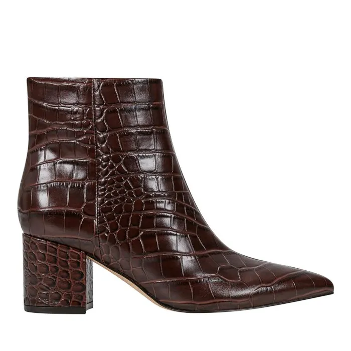 Women Marc Fisher Boots and Booties Jarli Pointy Ankle Bootie Brown Croco Leather