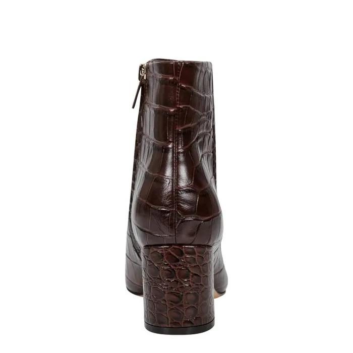 Women Marc Fisher Boots and Booties Jarli Pointy Ankle Bootie Brown Croco Leather