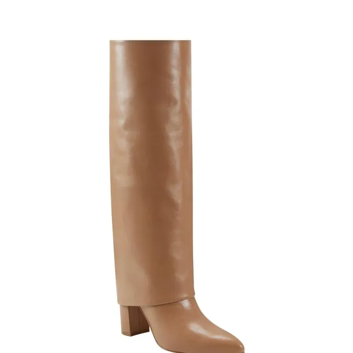 Women Marc Fisher Boots and Booties Leina Block Heel Pointy Toe Dress Boot Tan