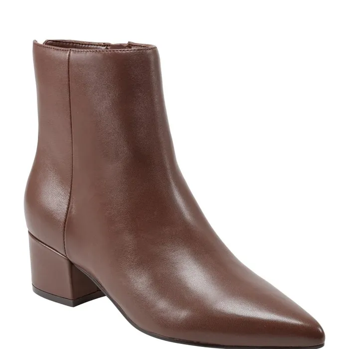 Women Marc Fisher Boots and Booties Leonna Ankle Bootie Dark Brown Leather