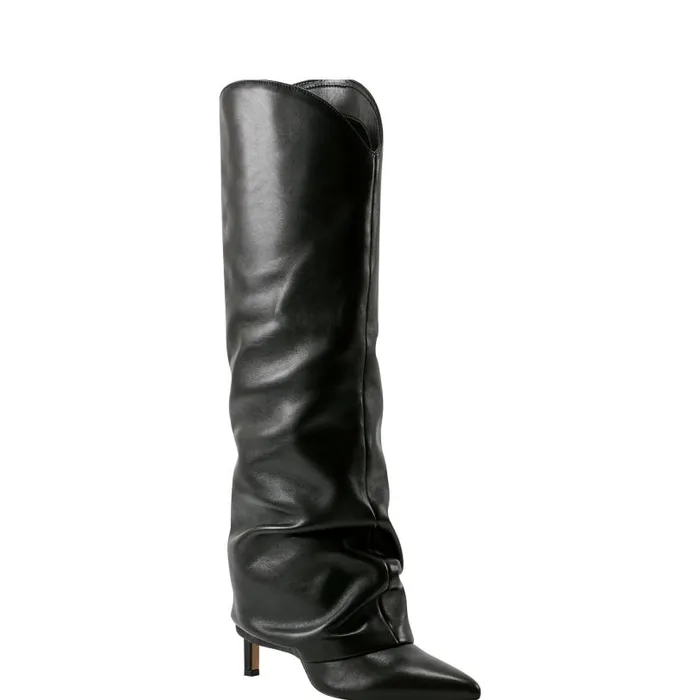 Women Marc Fisher Boots and Booties Nairine Foldover Dress Boot Black Leather