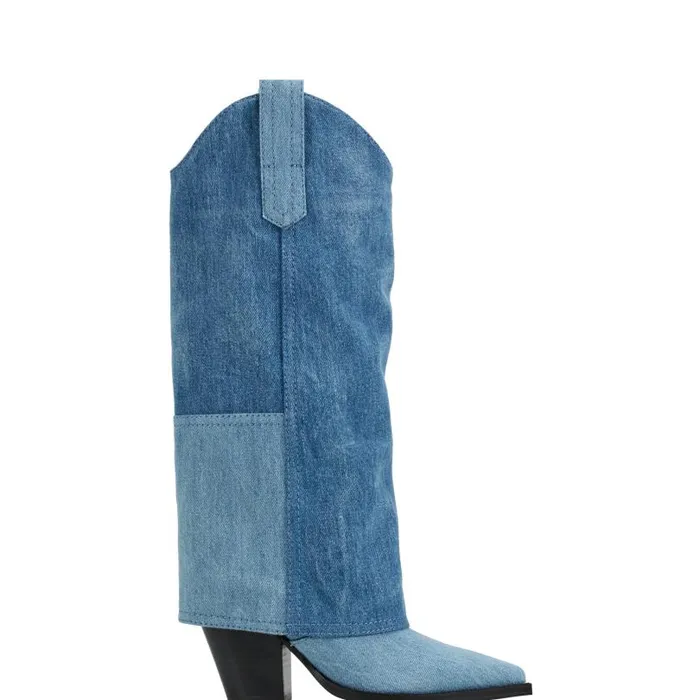 Women Marc Fisher Casual Boots Harlo Foldover Western Boot Denim