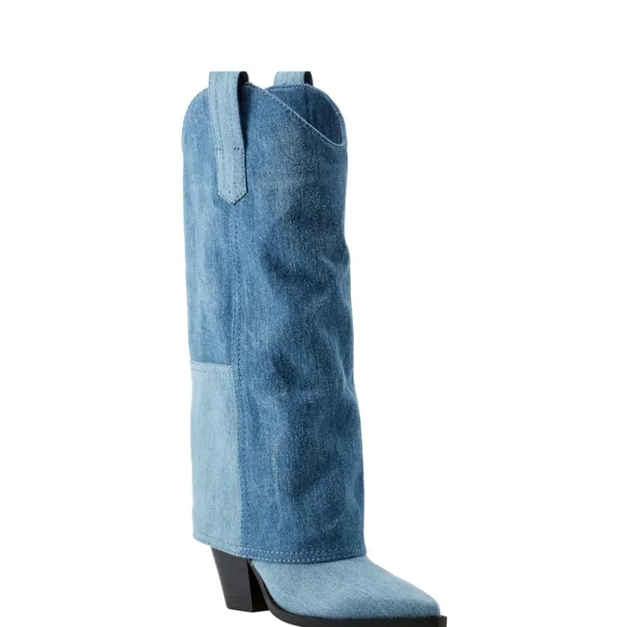 Women Marc Fisher Casual Boots Harlo Foldover Western Boot Denim