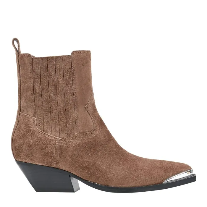 Women Marc Fisher Casual Boots Pryce Western Bootie Natural Suede