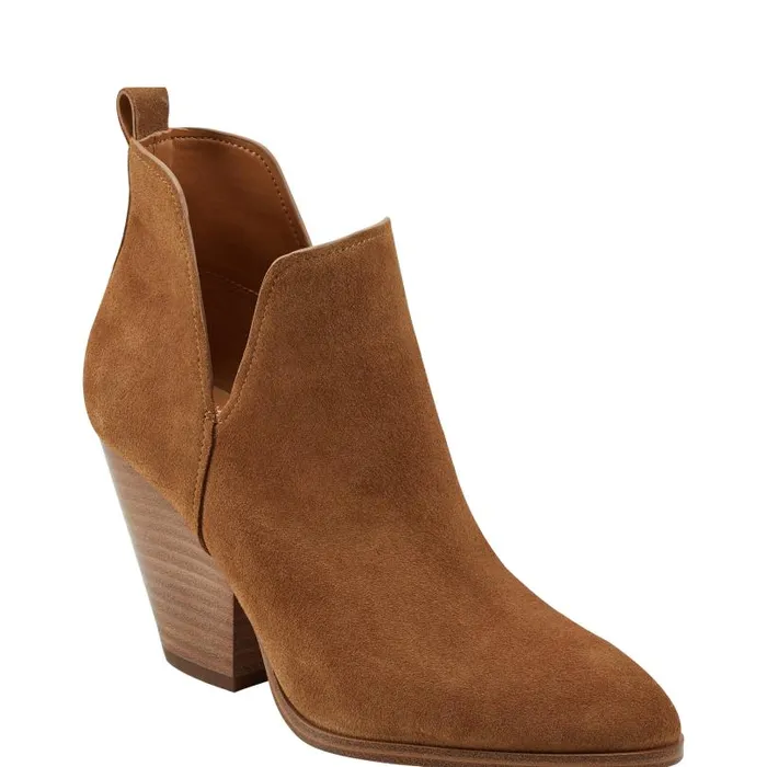 Women Marc Fisher Casual Boots Tanilla Heeled Bootie Camel Suede