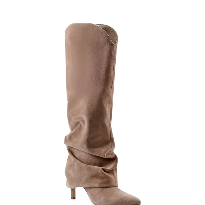 Women Marc Fisher Dress Boots Nairine Foldover Dress Boot Natural Suede