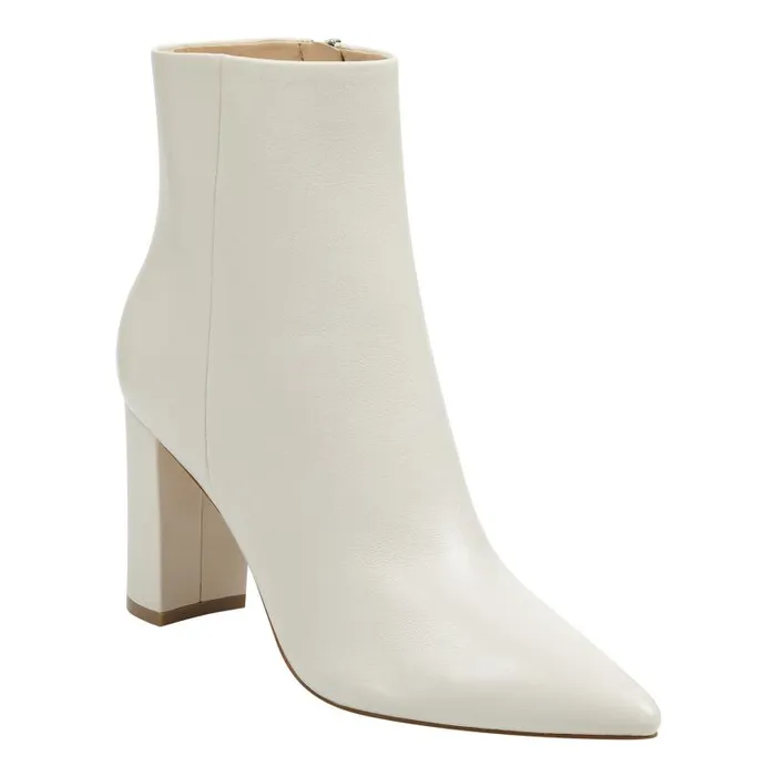 Women Marc Fisher Dress Boots Ulani Heeled Bootie Ivory Leather