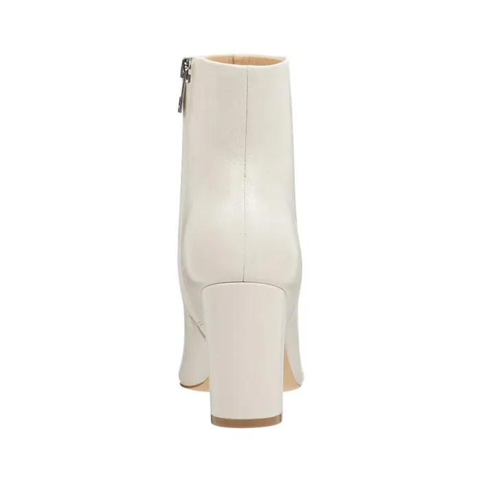 Women Marc Fisher Dress Boots Ulani Heeled Bootie Ivory Leather