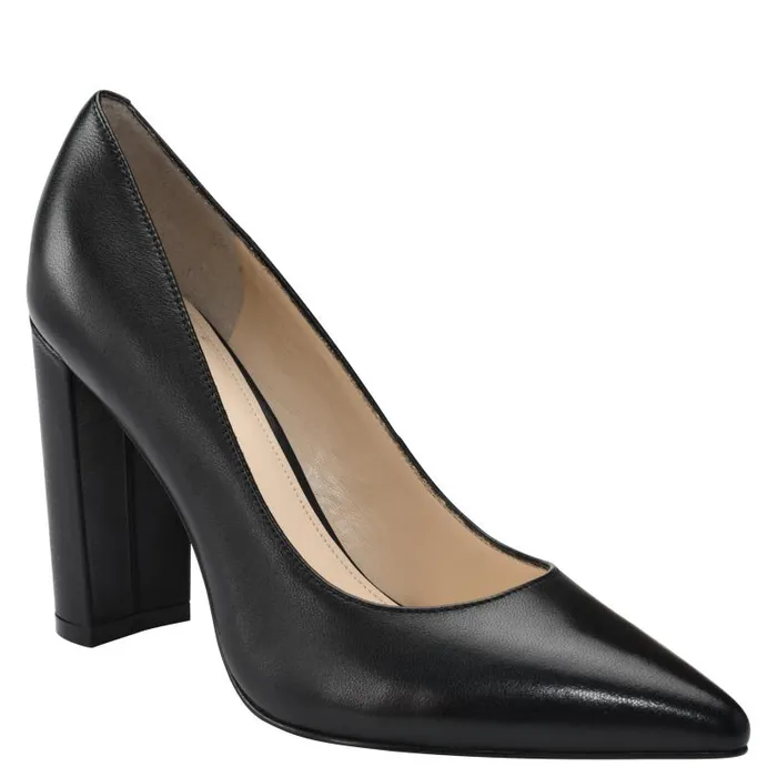 Women Marc Fisher Heels and Pumps Abilene Block Heel Pointy Toe Pump Black Leather