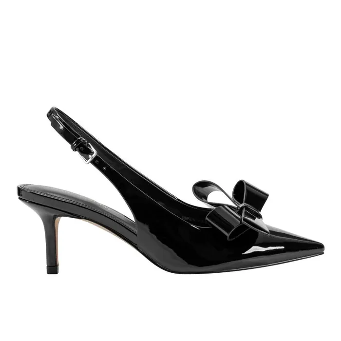 Women Marc Fisher Heels and Pumps Allon Bow Slingback Pump Black Patent