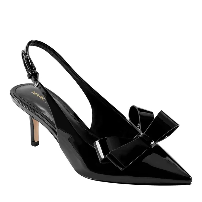 Women Marc Fisher Heels and Pumps Allon Bow Slingback Pump Black Patent