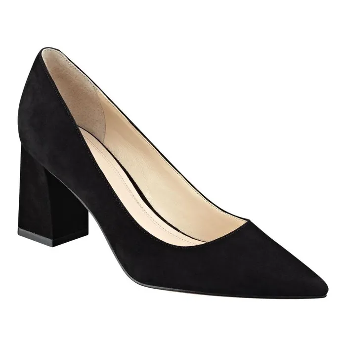 Women Marc Fisher Heels and Pumps Zala Block Heel Pointy Toe Pump Black Suede