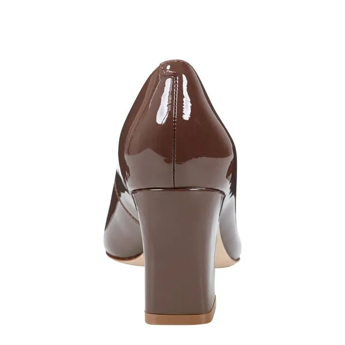 Women Marc Fisher Heels and Pumps Zala Block Heel Pointy Toe Pump Dark Brown Patent Leather