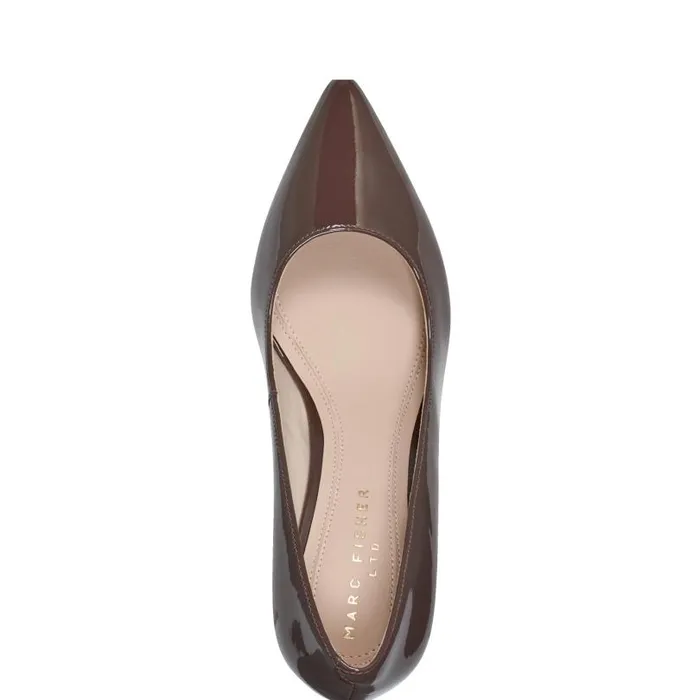 Women Marc Fisher Heels and Pumps Zala Block Heel Pointy Toe Pump Dark Brown Patent Leather