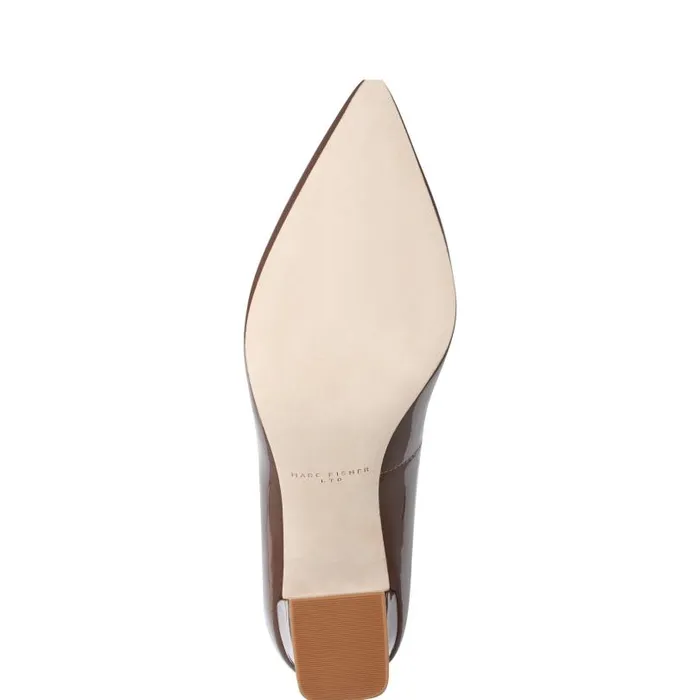 Women Marc Fisher Heels and Pumps Zala Block Heel Pointy Toe Pump Dark Brown Patent Leather
