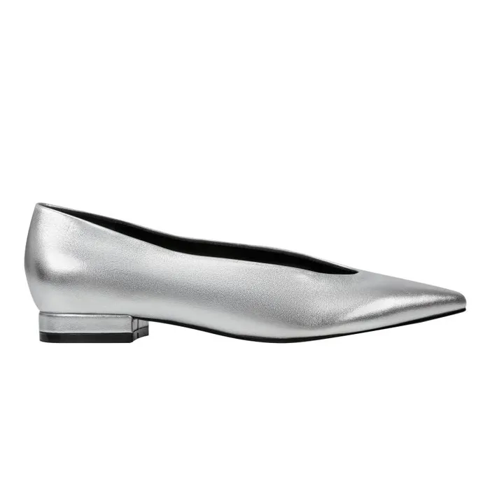 Women Marc Fisher Loafers and Flats Gunner Pointed Toe Flat Silver