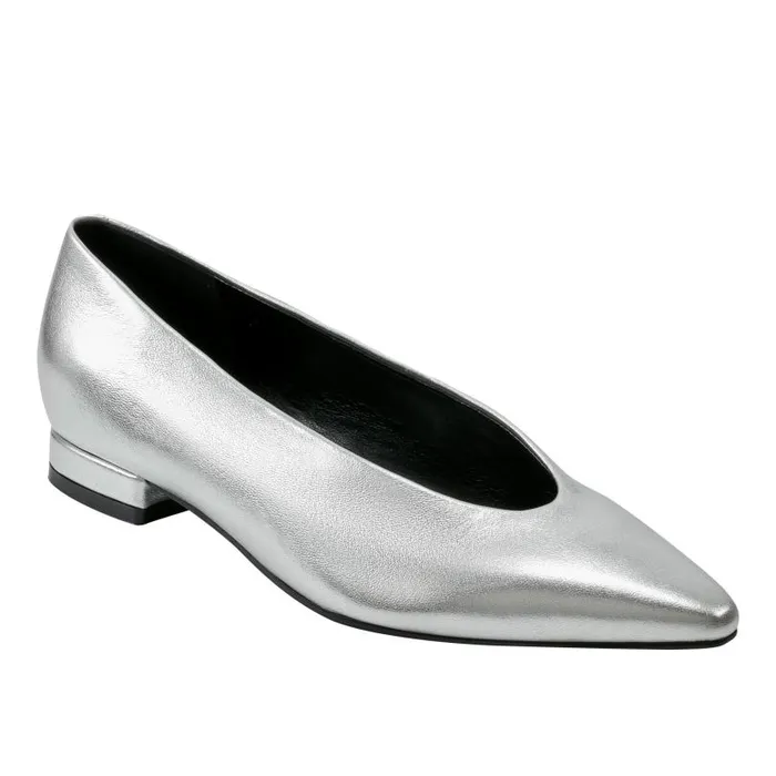 Women Marc Fisher Loafers and Flats Gunner Pointed Toe Flat Silver