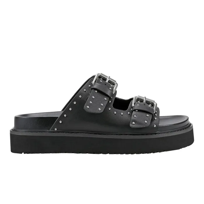 Women Marc Fisher Mules and Slides Agusta Studded Slide Sandal Black Leather