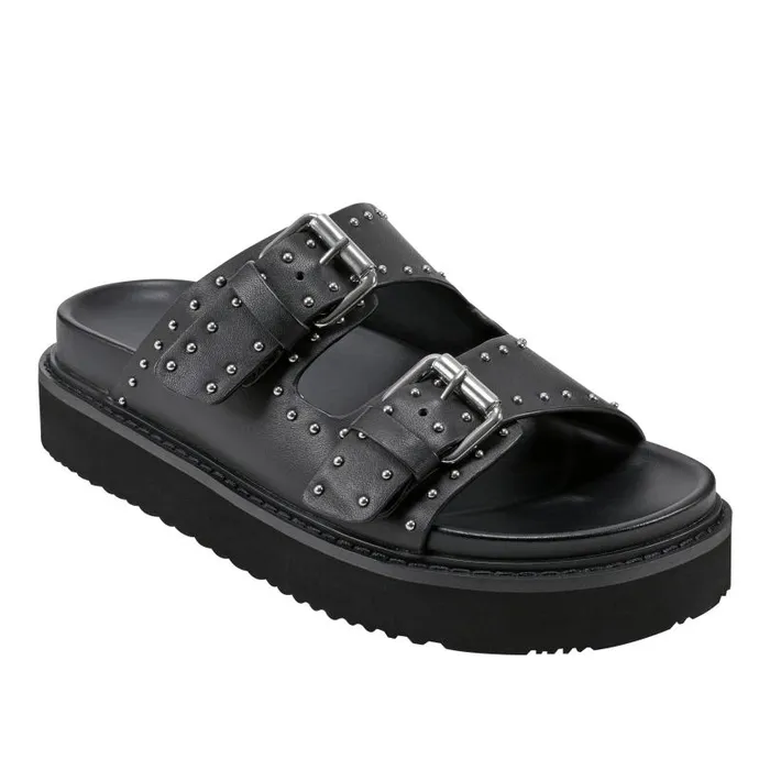 Women Marc Fisher Mules and Slides Agusta Studded Slide Sandal Black Leather
