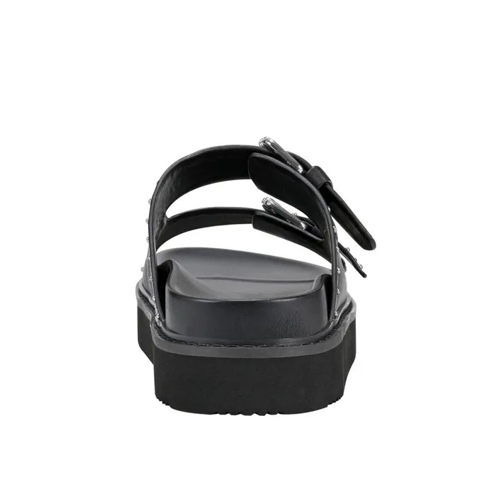Women Marc Fisher Mules and Slides Agusta Studded Slide Sandal Black Leather