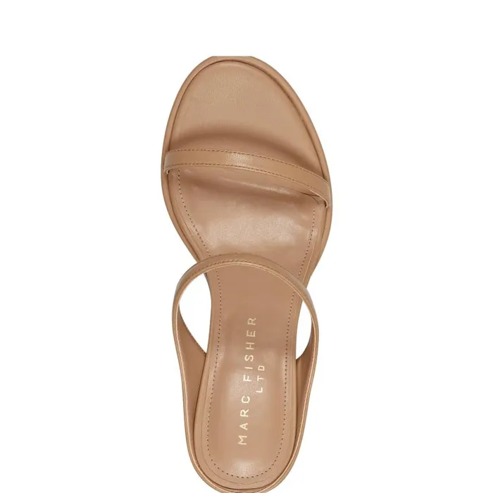 Women Marc Fisher Mules and Slides Alonde Heeled Slide Sandal Medium Natural Leather