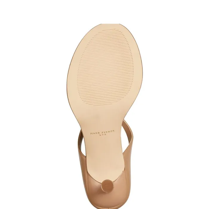 Women Marc Fisher Mules and Slides Alonde Heeled Slide Sandal Medium Natural Leather