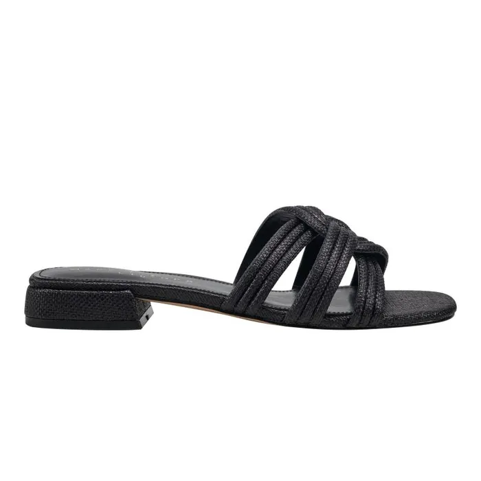 Women Marc Fisher Mules and Slides Casara Slide Sandal Black Raffia