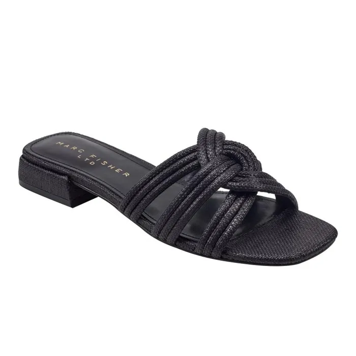 Women Marc Fisher Mules and Slides Casara Slide Sandal Black Raffia