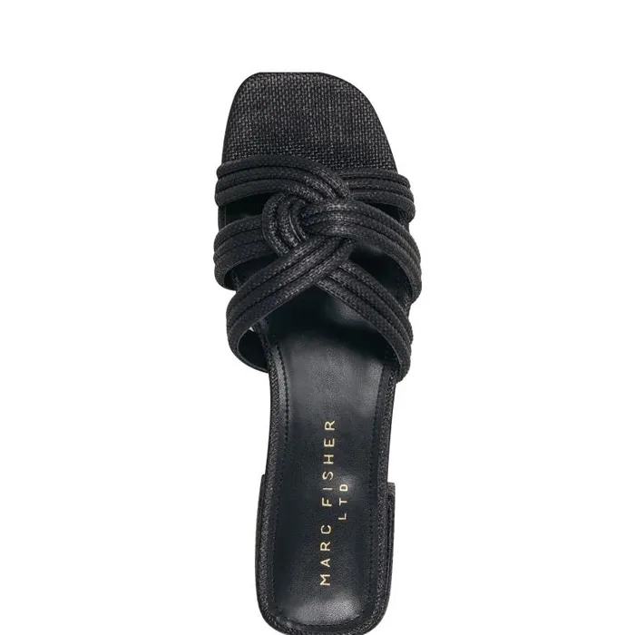 Women Marc Fisher Mules and Slides Casara Slide Sandal Black Raffia