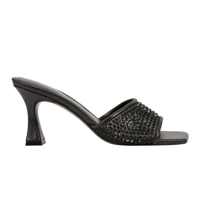 Women Marc Fisher Mules and Slides Delaney Studded Slide Sandal Black Leather