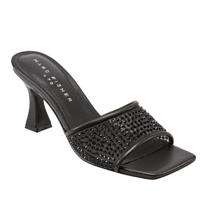 Women Marc Fisher Mules and Slides Delaney Studded Slide Sandal Black Leather