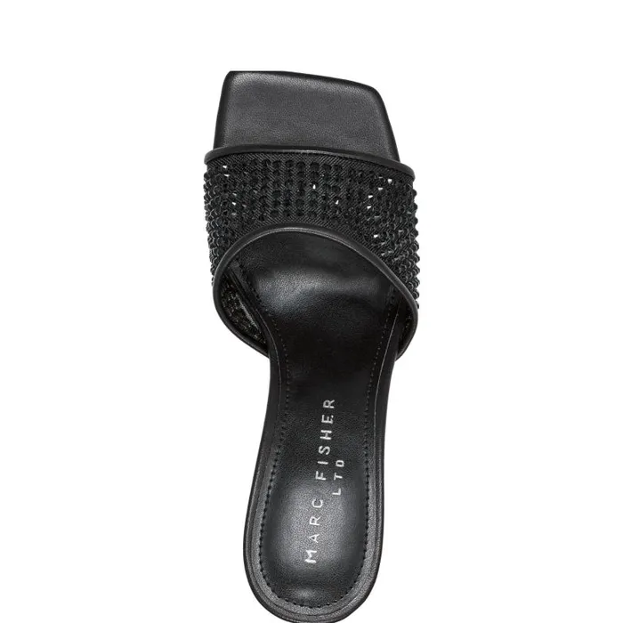 Women Marc Fisher Mules and Slides Delaney Studded Slide Sandal Black Leather