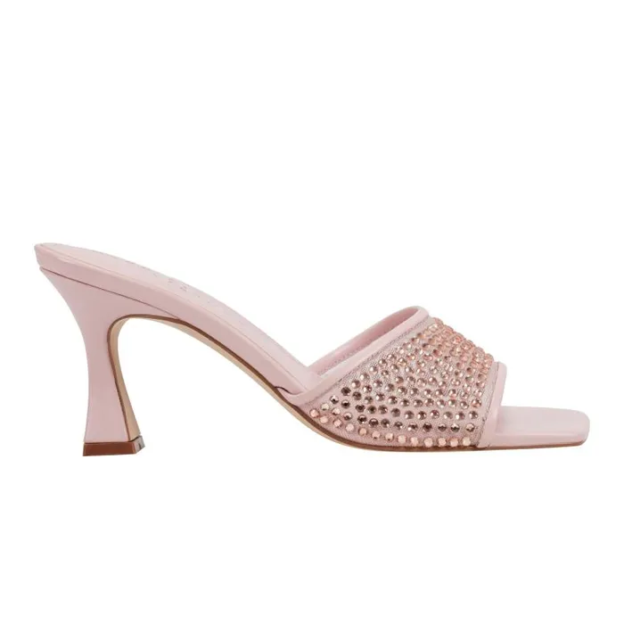 Women Marc Fisher Mules and Slides Delaney Studded Slide Sandal Light Pink Leather