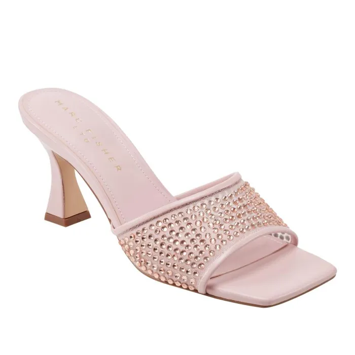 Women Marc Fisher Mules and Slides Delaney Studded Slide Sandal Light Pink Leather