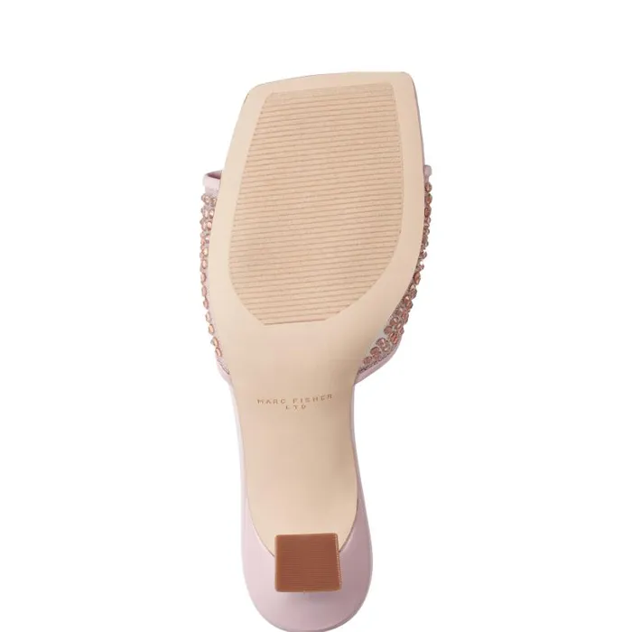 Women Marc Fisher Mules and Slides Delaney Studded Slide Sandal Light Pink Leather
