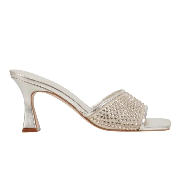 Women Marc Fisher Mules and Slides Delaney Studded Slide Sandal Platino Leather Women Marc Fisher Mules and Slides Delaney Studded Slide Sandal Platino Leather