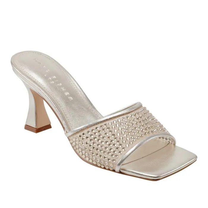 Women Marc Fisher Mules and Slides Delaney Studded Slide Sandal Platino Leather