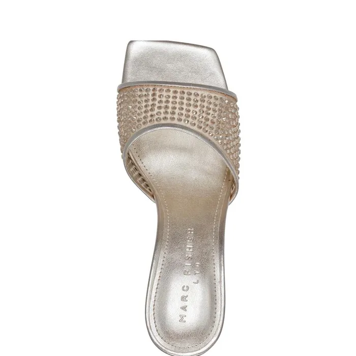 Women Marc Fisher Mules and Slides Delaney Studded Slide Sandal Platino Leather