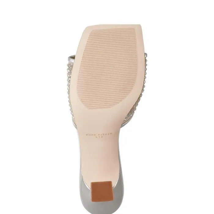 Women Marc Fisher Mules and Slides Delaney Studded Slide Sandal Platino Leather