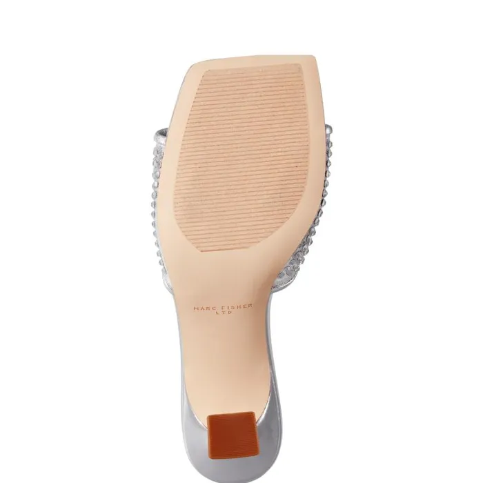Women Marc Fisher Mules and Slides Delaney Studded Slide Sandal Silver Leather