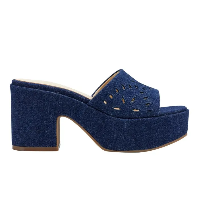 Women Marc Fisher Mules and Slides Foreva Platform Slide Sandal Denim