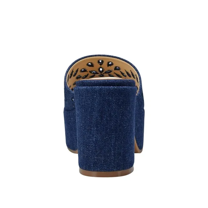 Women Marc Fisher Mules and Slides Foreva Platform Slide Sandal Denim