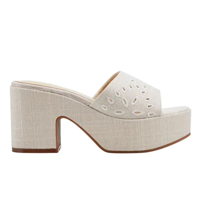 Women Marc Fisher Mules and Slides Foreva Platform Slide Sandal Light Natural