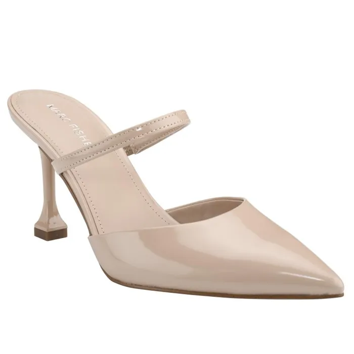 Women Marc Fisher Mules and Slides Hadais Heeled Mule Light Natural Patent