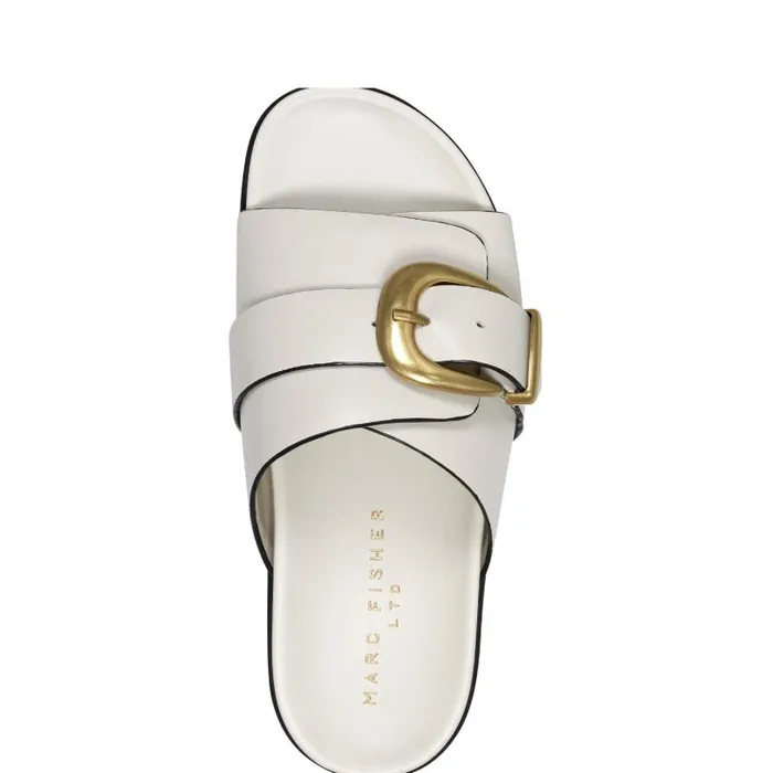 Women Marc Fisher Mules and Slides Hattie Footbed Slide Sandal Chic Cream