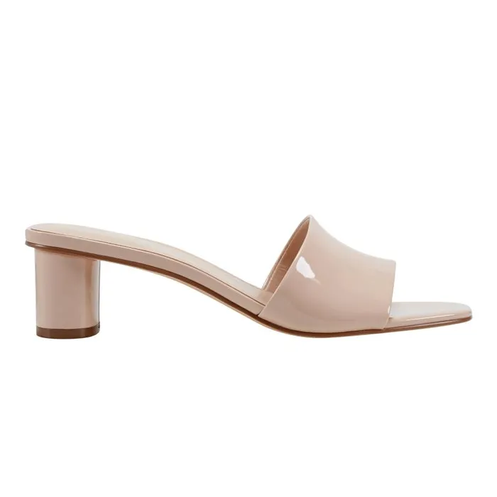 Women Marc Fisher Mules and Slides Nemmie Heeled Slide Sandal Natural Patent Leather Women Marc Fisher Mules and Slides Nemmie Heeled Slide Sandal Natural Patent Leather