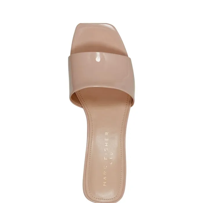 Women Marc Fisher Mules and Slides Nemmie Heeled Slide Sandal Natural Patent Leather
