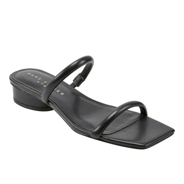 Women Marc Fisher Mules and Slides Raelyn Heeled Slide Sandal Black Leather