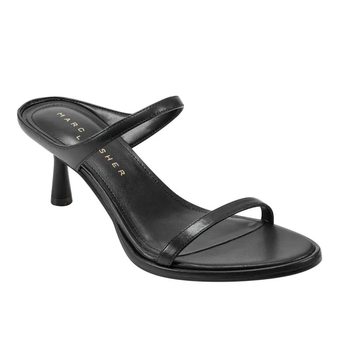 Women Marc Fisher Sandals Alonde Heeled Slide Sandal Black Leather